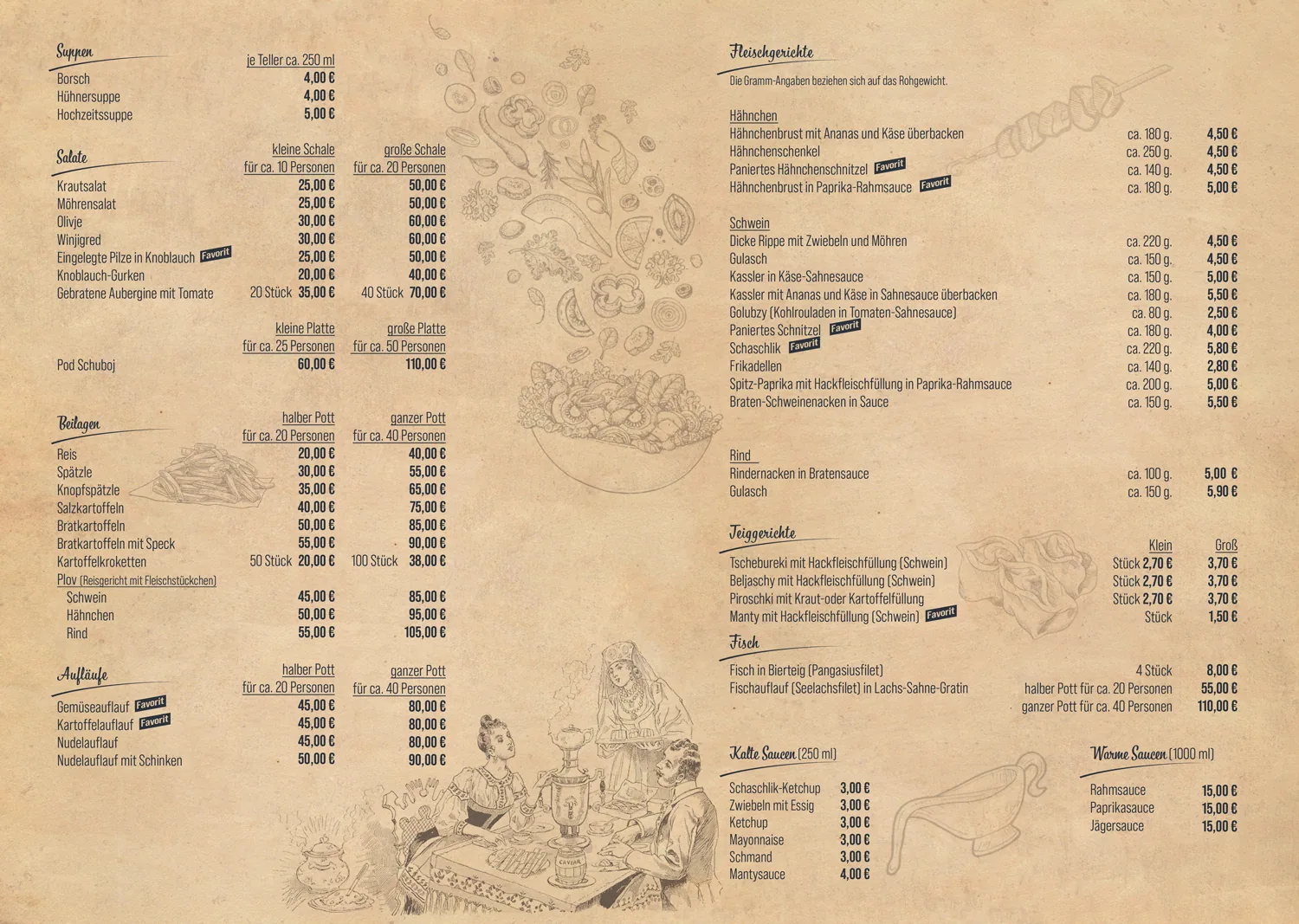 Catering-Karte des Restaurants Mamuschka in Minden